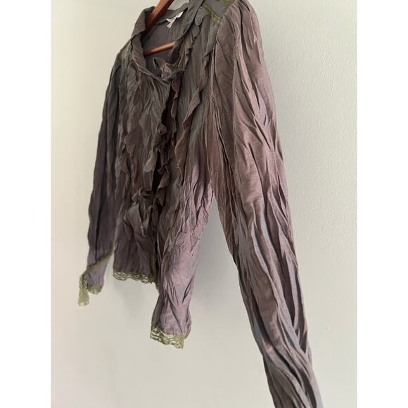 Anne Giorgio Crinkle Tie Up Dress Shirt Asymmetrical Gray Size Medium JL - Picture 4 of 9